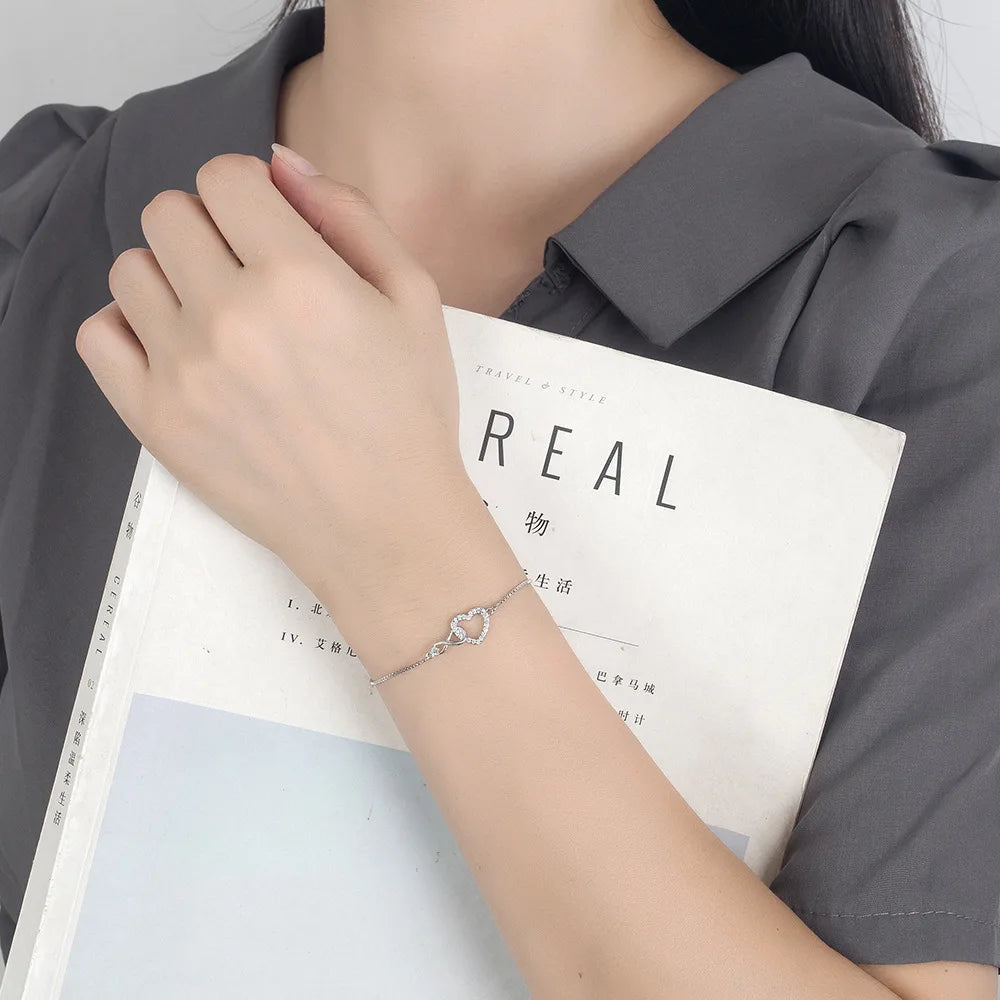 Pulseira de coração personalizada de cristal de prata esterlina 925 fina para mulheres joias designer de moda festa de casamento noivado presente de aniversário