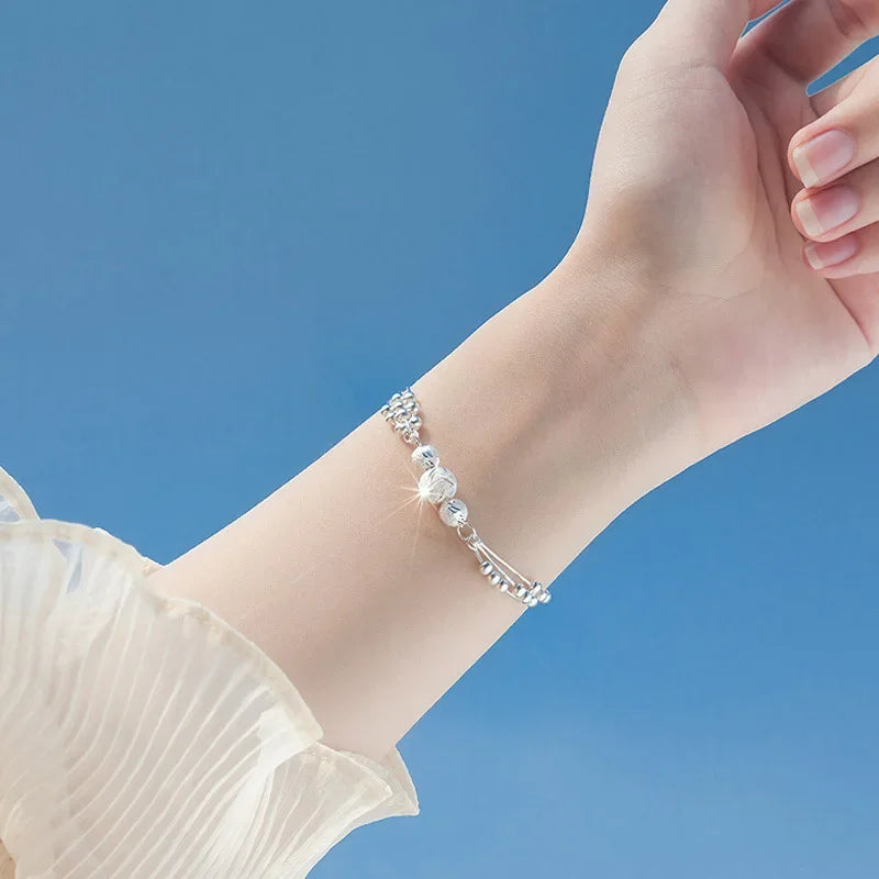 Fine 925 prata esterlina grânulo charme pulseira para mulheres meninas senhora bonito festa de casamento boêmio moda jóias presente nobre y2k