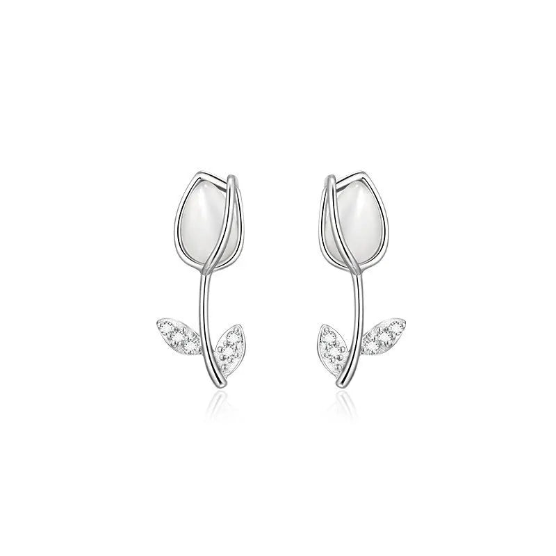 Nova moda tulipa criativa 925 prata esterlina temperamento feminino requintado flor popular brincos ms067