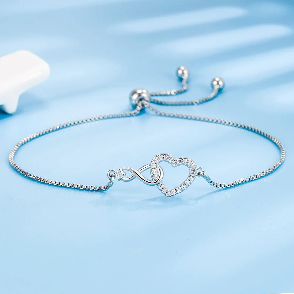 Pulseira de coração personalizada de cristal de prata esterlina 925 fina para mulheres joias designer de moda festa de casamento noivado presente de aniversário