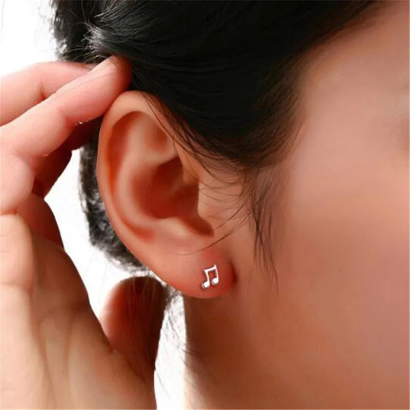 Nova moda simples jóias 925 prata esterlina feminino notas musicais assimetria doce requintado brincos