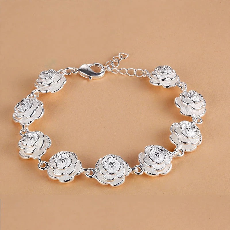 Pulseira Flores de Rosa em Prata 925
