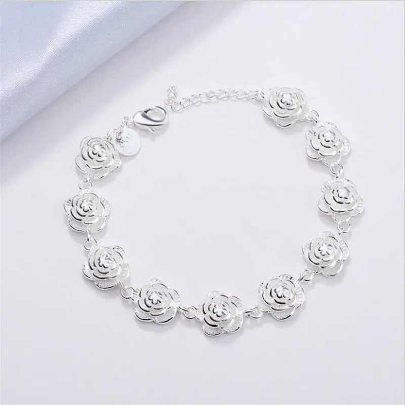 Pulseira Flores de Rosa em Prata 925