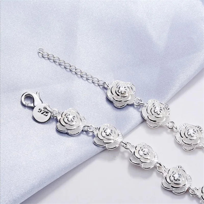 Pulseira Flores de Rosa em Prata 925